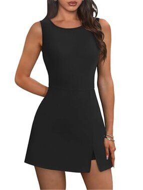 NIASHOT Black Sleeveless Athletic Tennis Dress Built-In Shorts Pockets